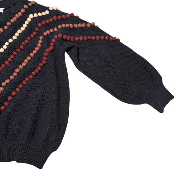 The Great. The Bobble Pom Pom Sweater Knit Navy Blue Brown - Size 1 / Small - Picture 8 of 14